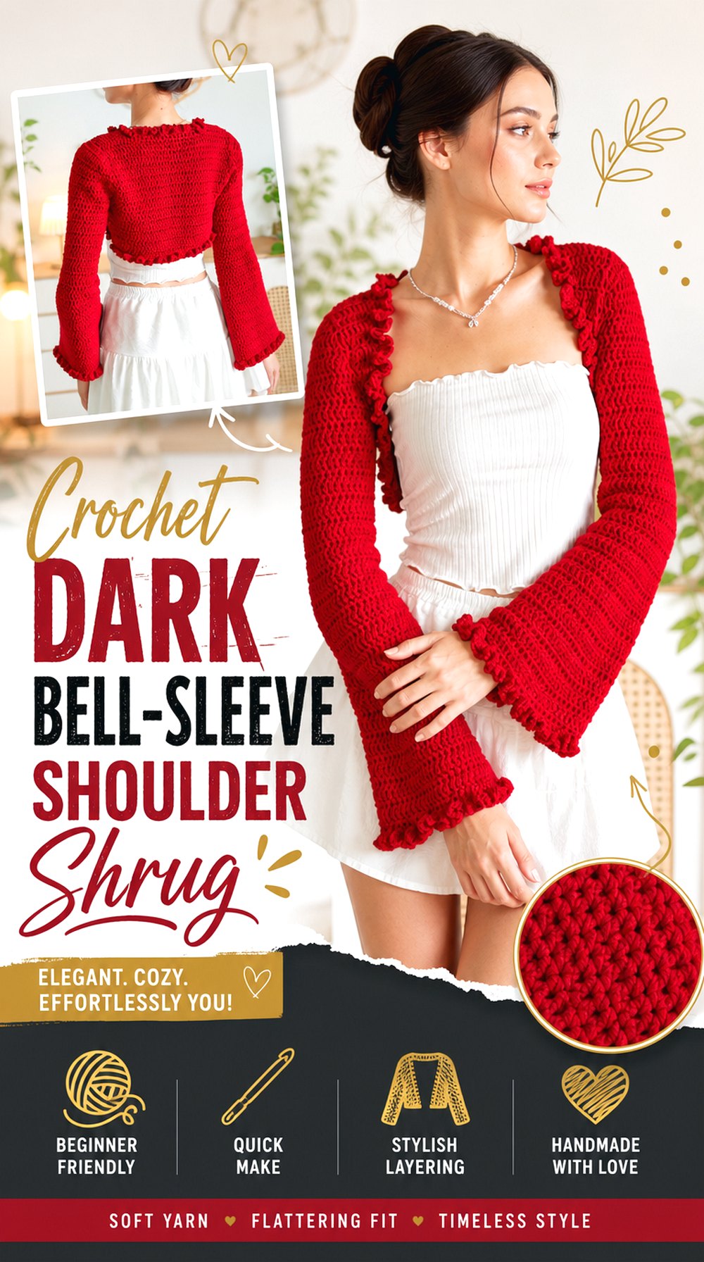 Crochet Dark Bell Sleeve Shoulder Shrug