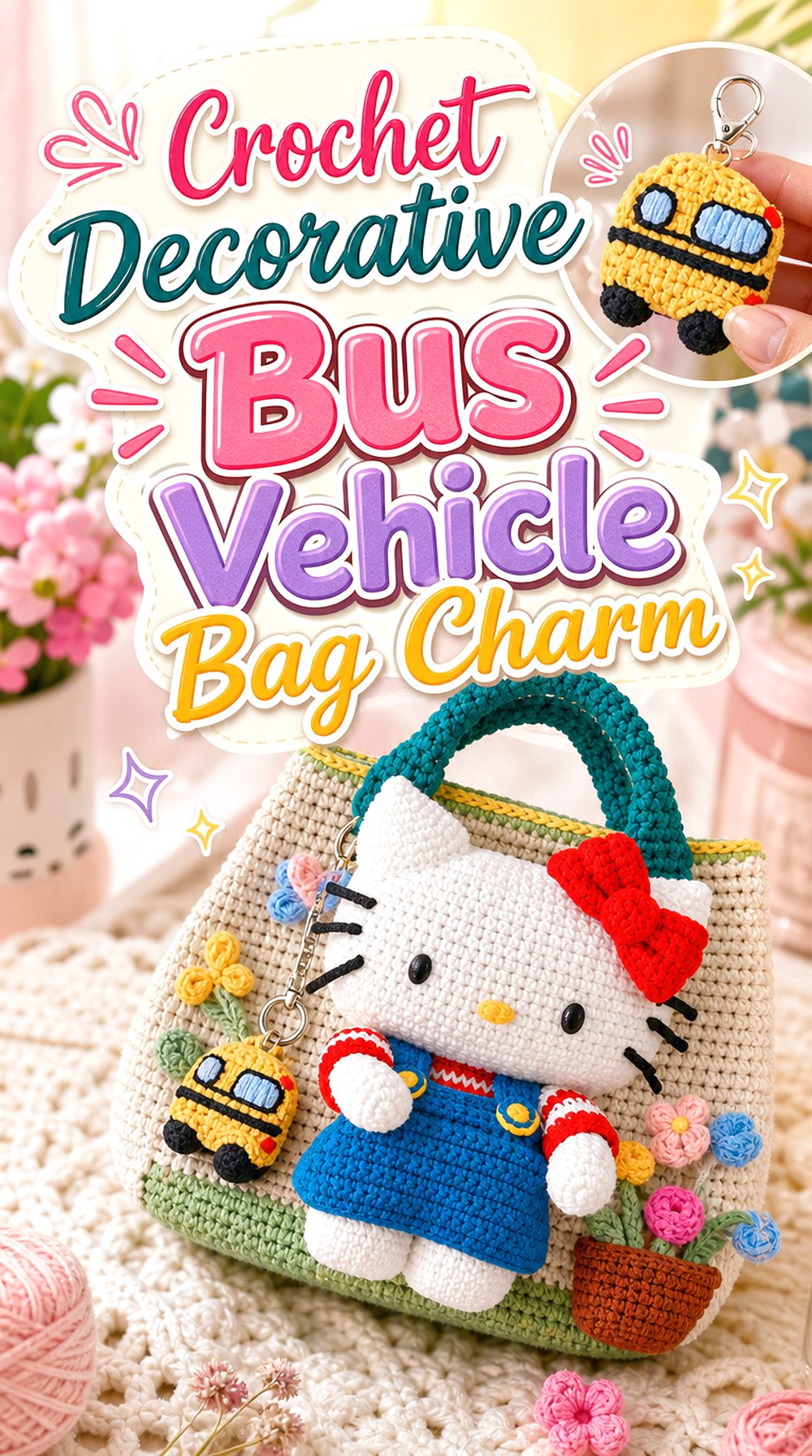 Crochet Decorative Bus Vehicle Bag Charm