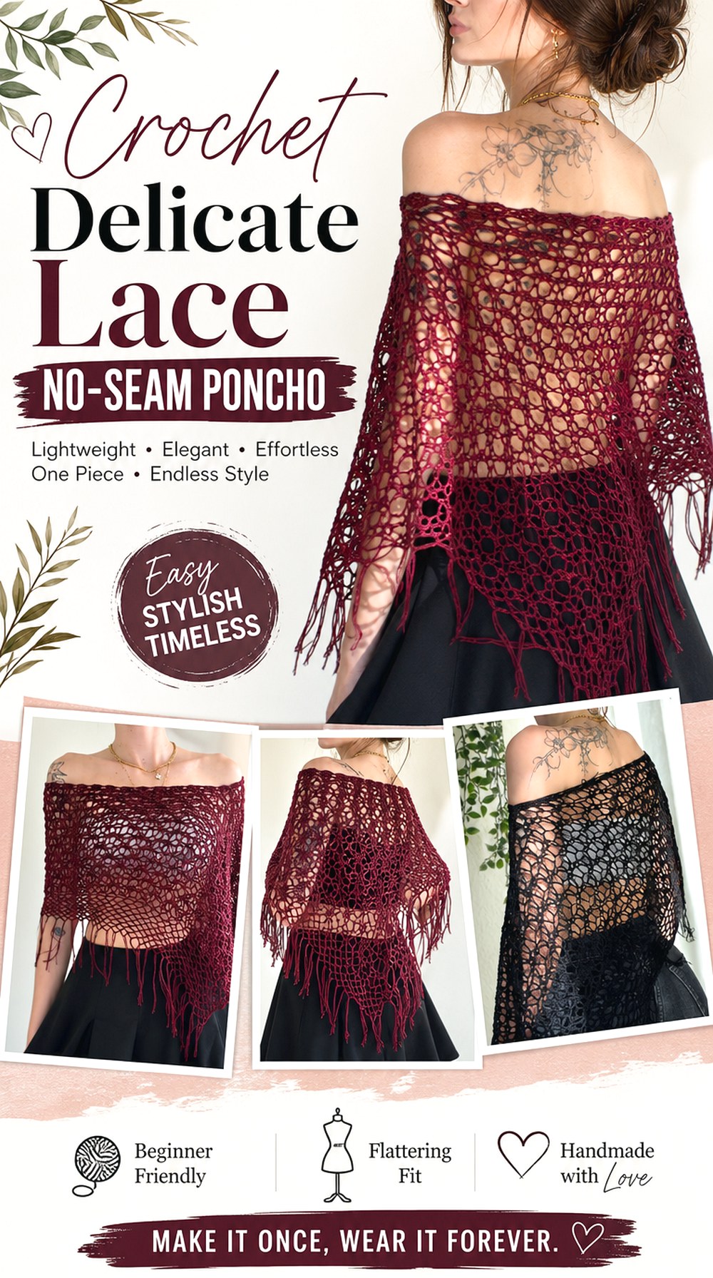 Crochet Delicate Lace No Seam Poncho