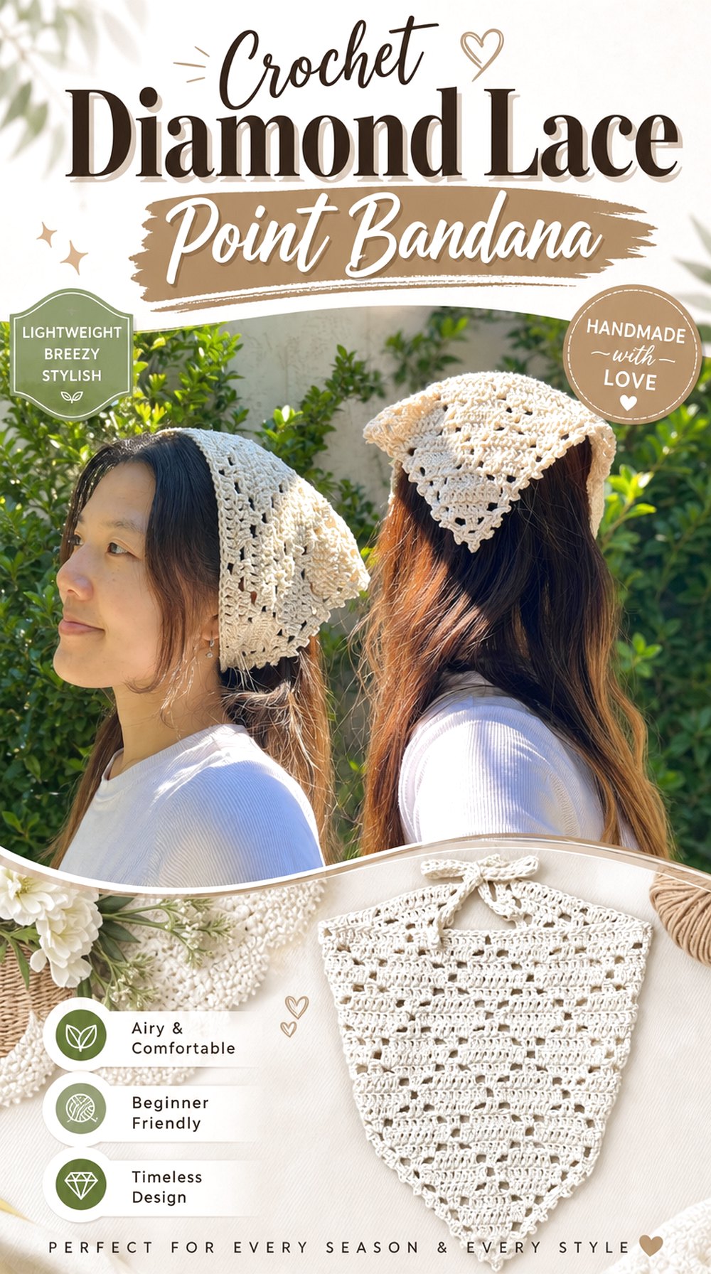 Crochet Diamond Lace Point Bandana