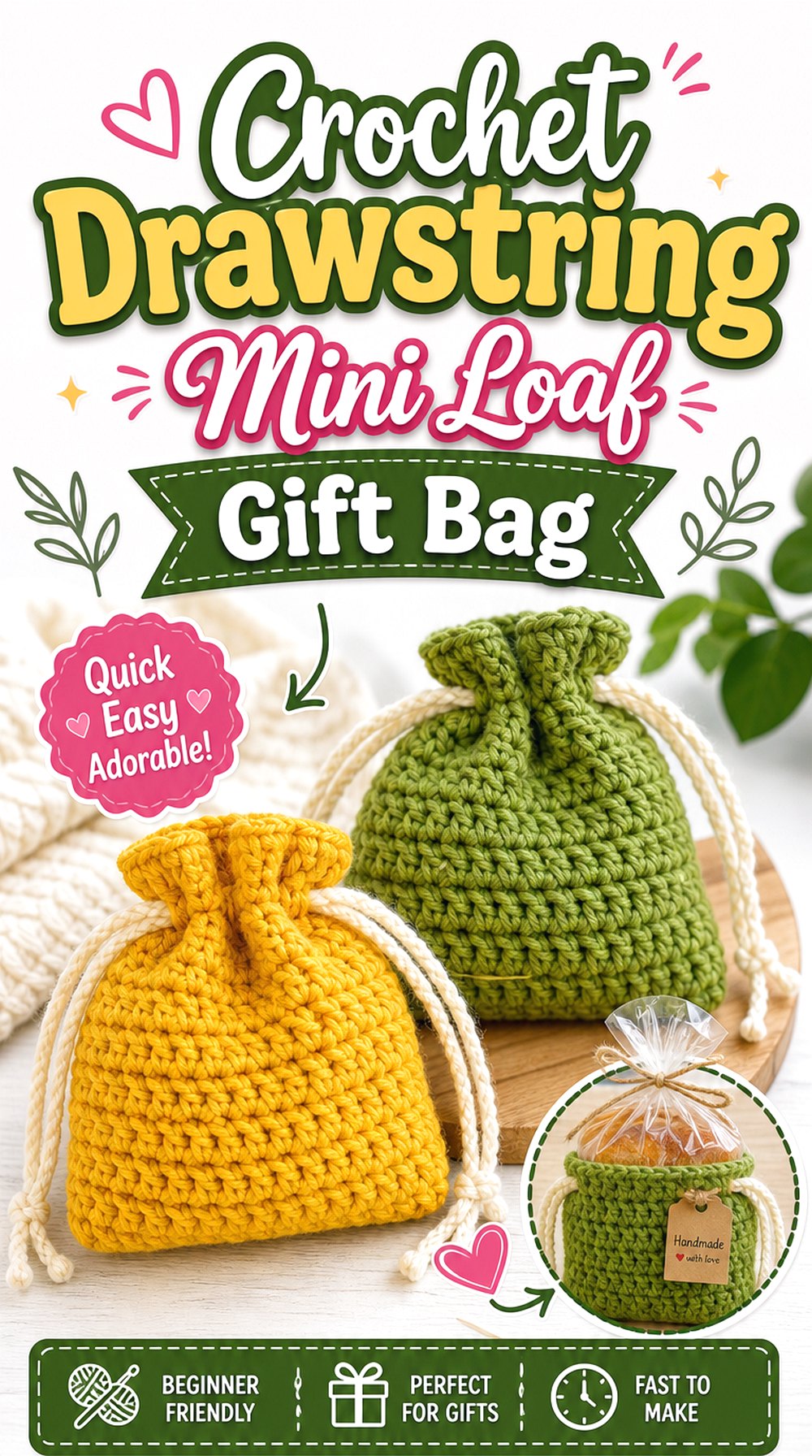 Crochet Drawstring Mini Loaf Gift Bag