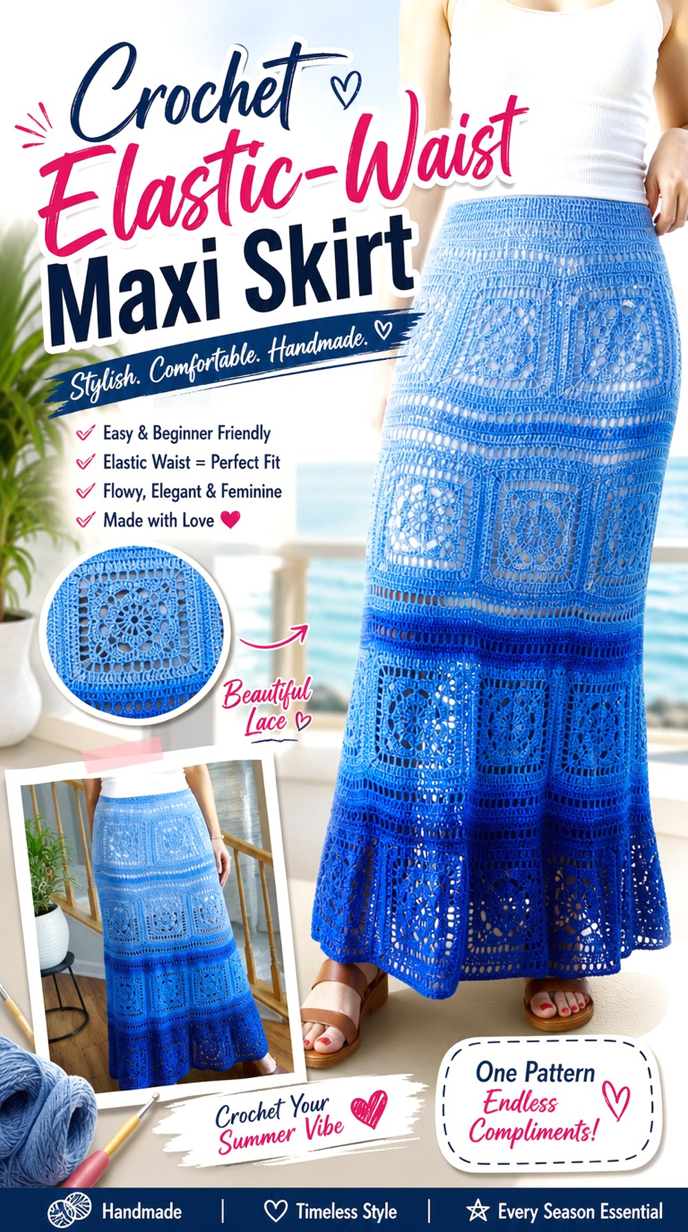 Crochet Elastic Waist Maxi Skirt