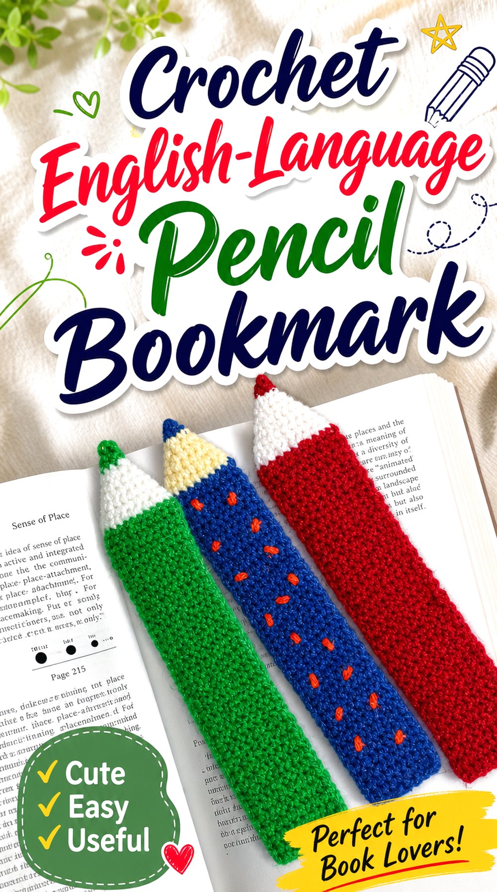 Crochet English Language Pencil Bookmark