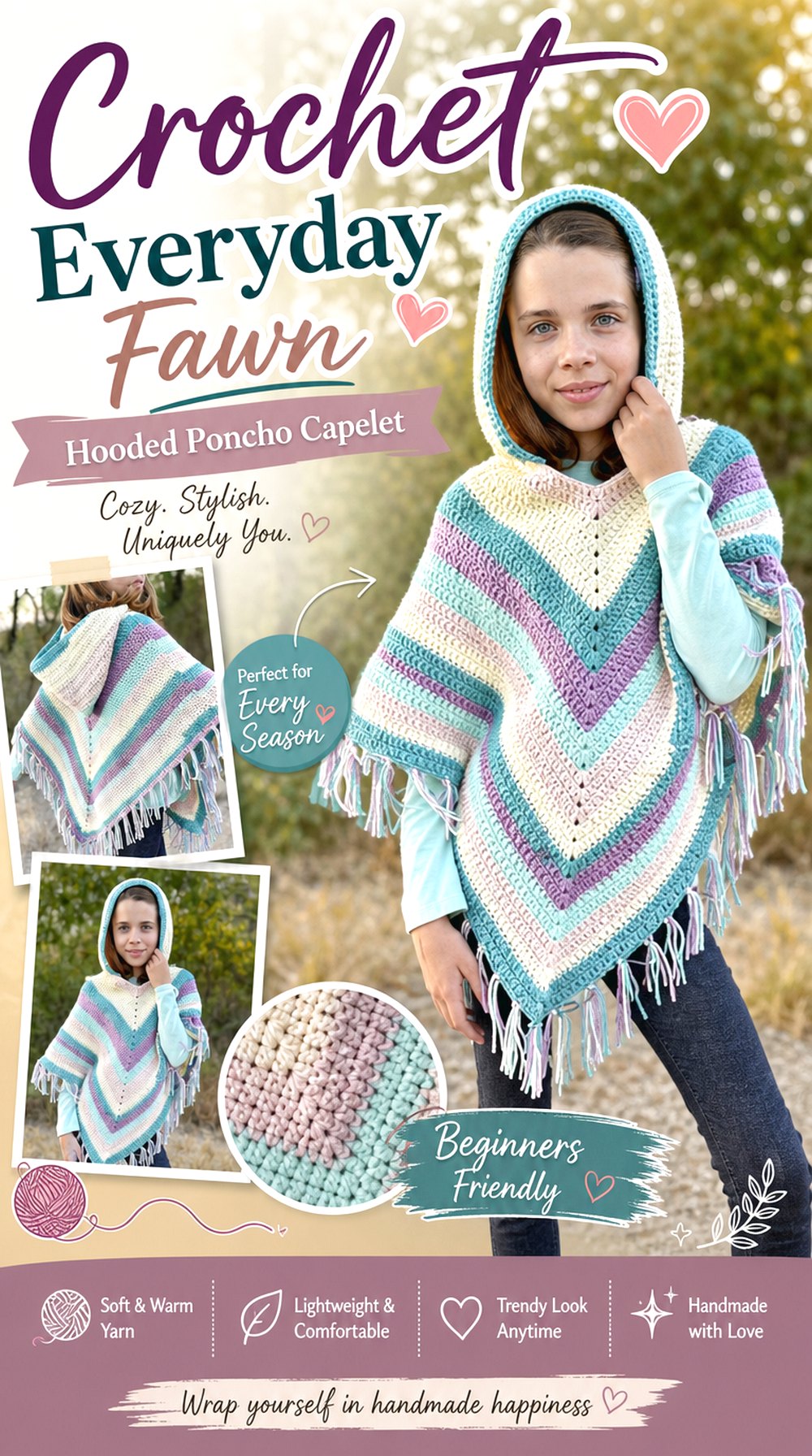 Crochet Everyday Fawn Hooded Poncho Capelet