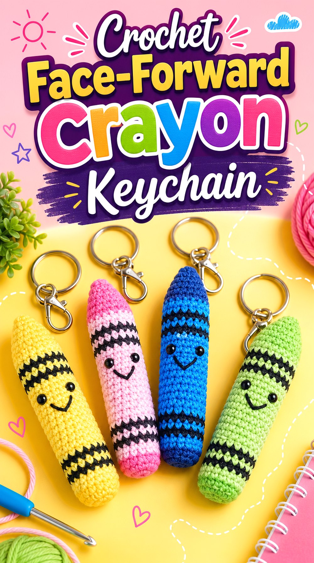 Crochet Face Forward Crayon Keychain