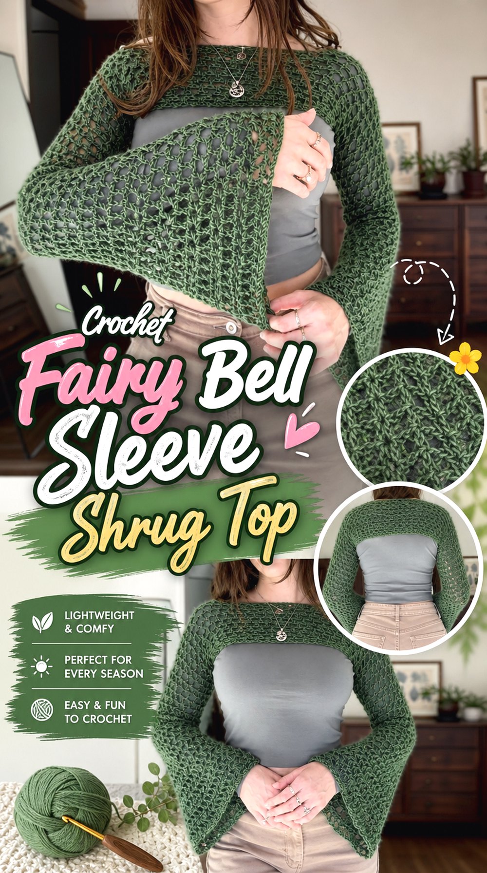 Crochet Fairy Bell Sleeve Shrug Top
