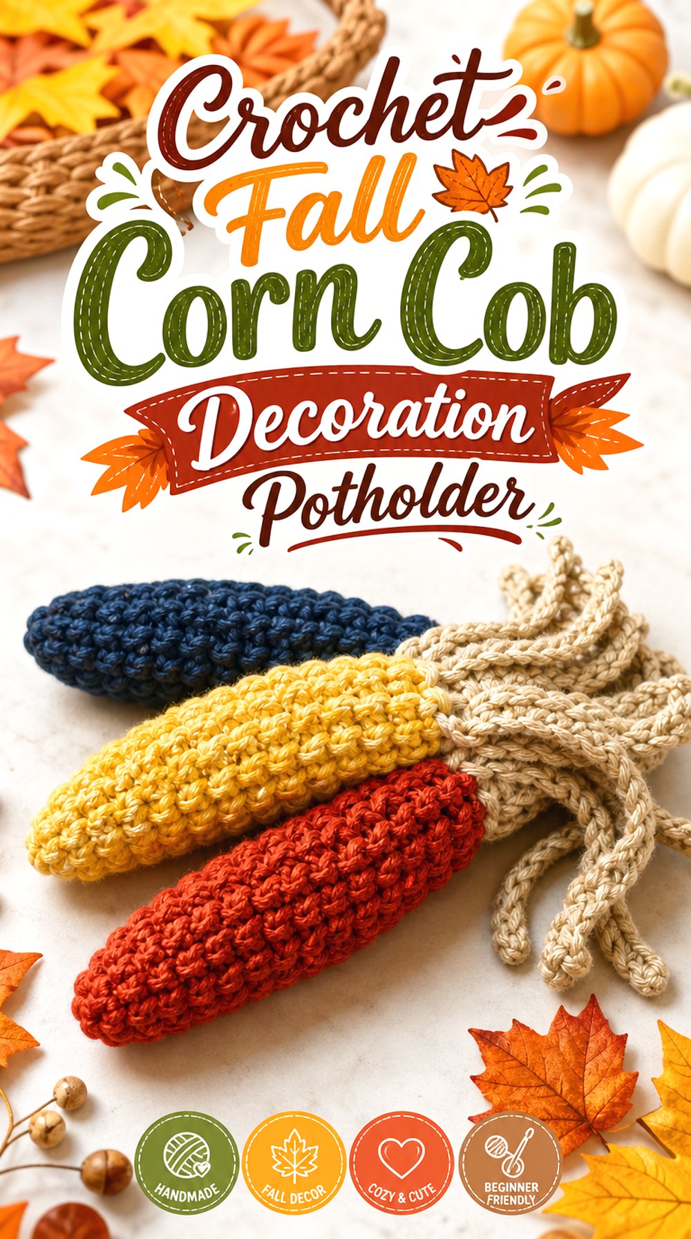 Crochet Fall Corn Cob Decoration Potholder
