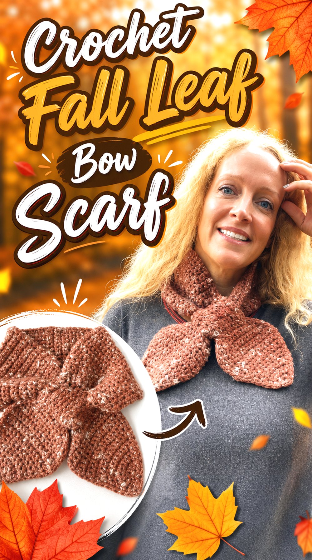 Crochet Fall Leaf Bow Scarf