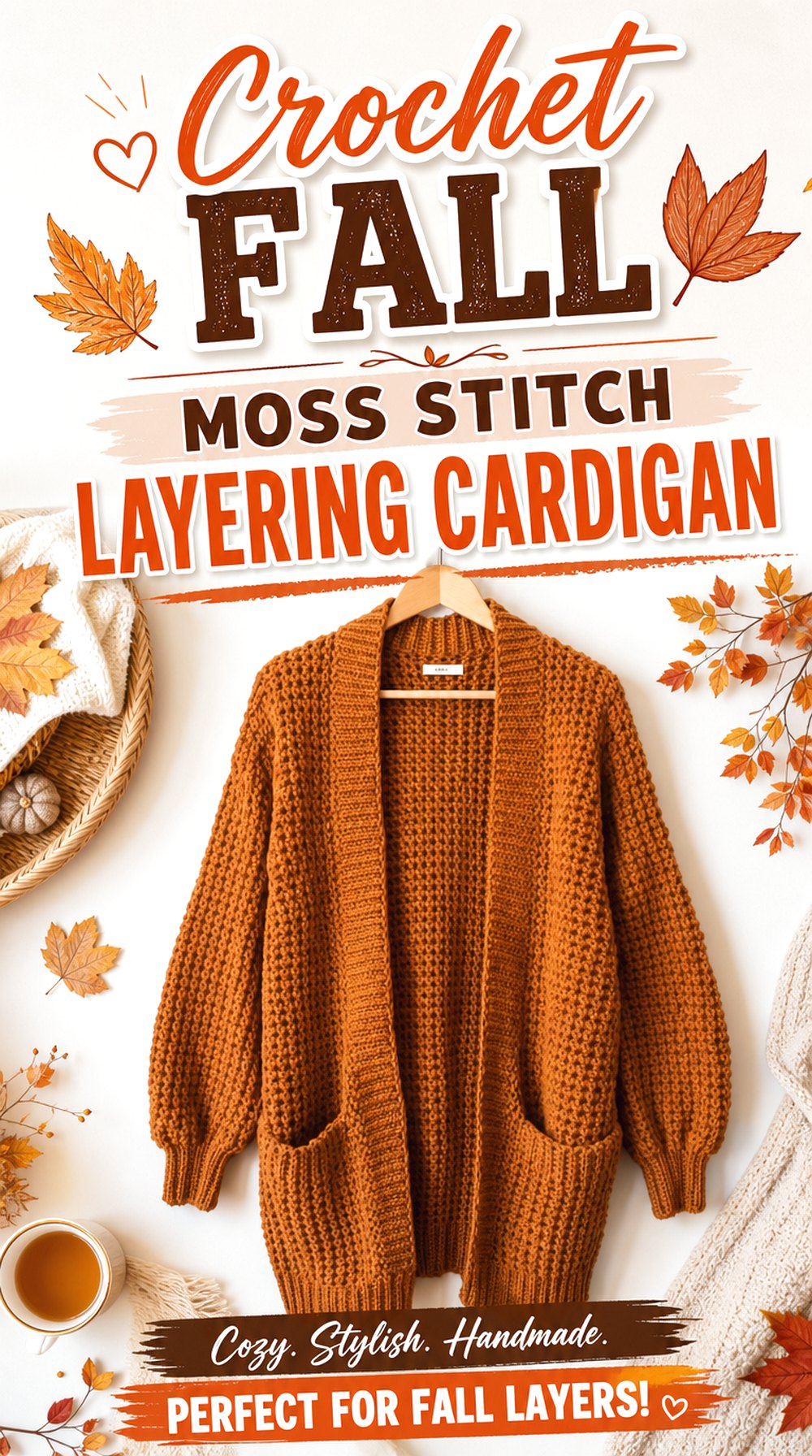 Crochet Fall Moss Stitch Layering Cardigan