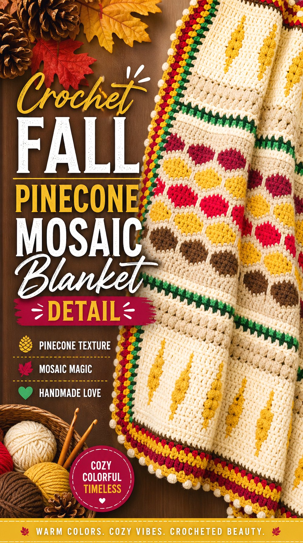 Crochet Fall Pinecone Mosaic Blanket Detail