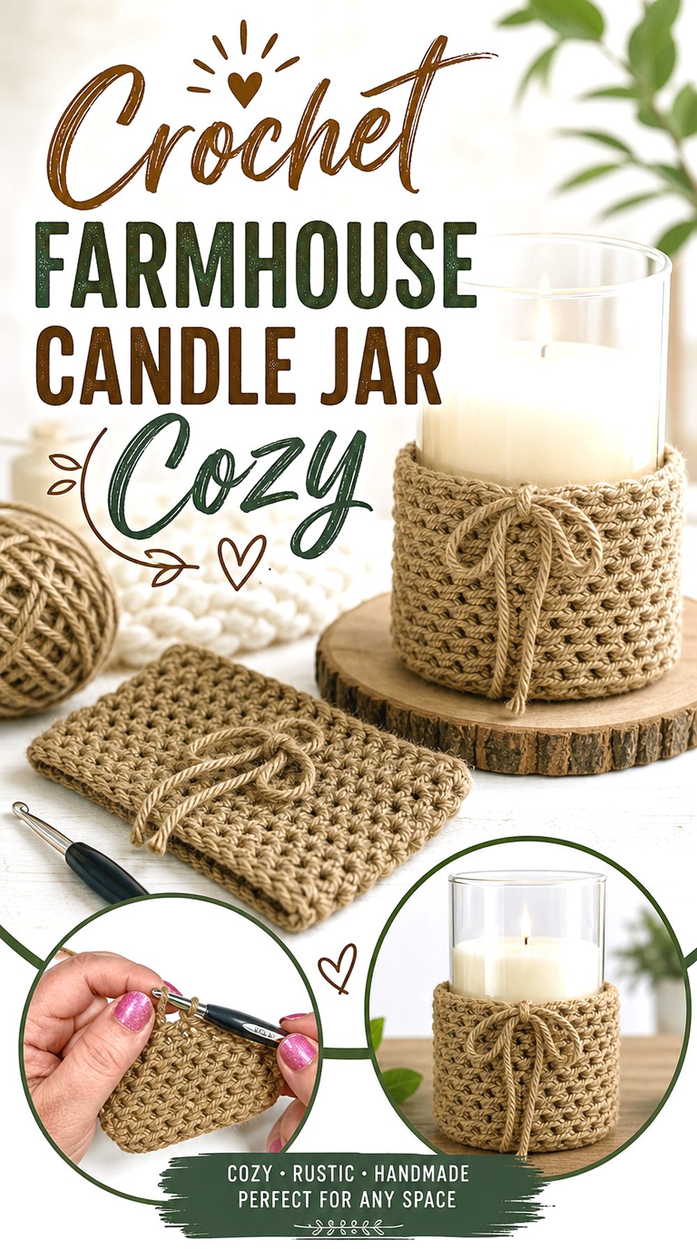 Crochet Farmhouse Candle Jar Cozy