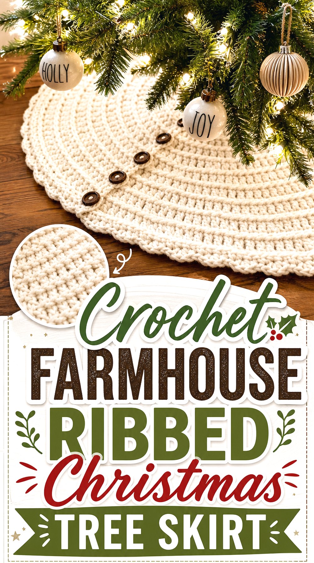 Crochet Farmhouse Ribbed Christmas Tree Skirt