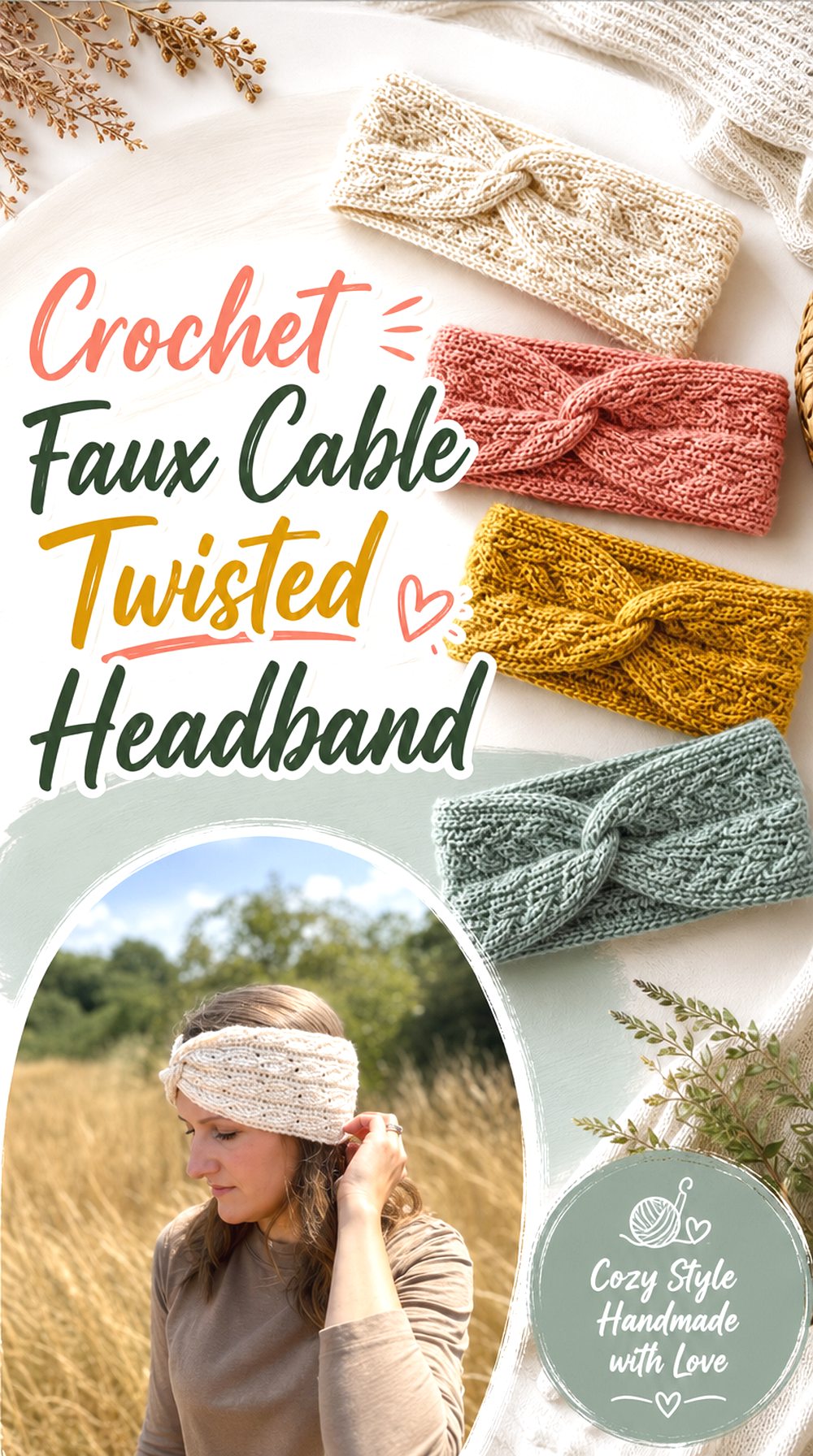 Crochet Faux Cable Twisted Headband