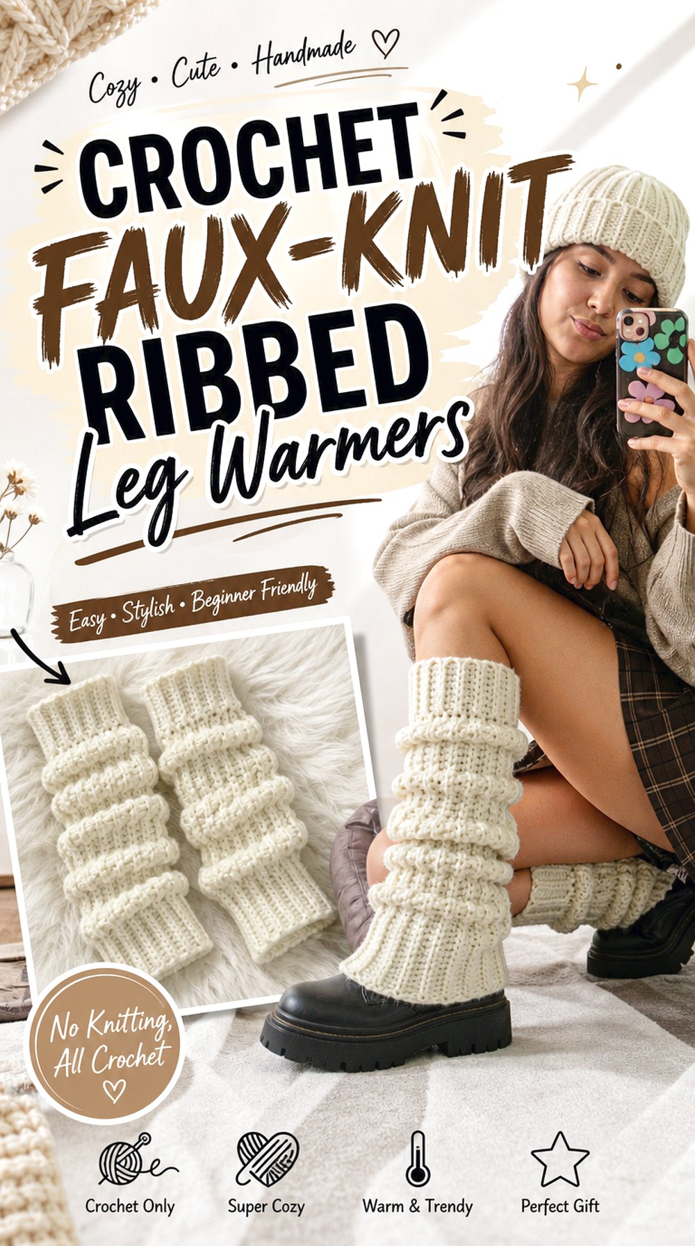 Crochet Faux Knit Ribbed Leg Warmers
