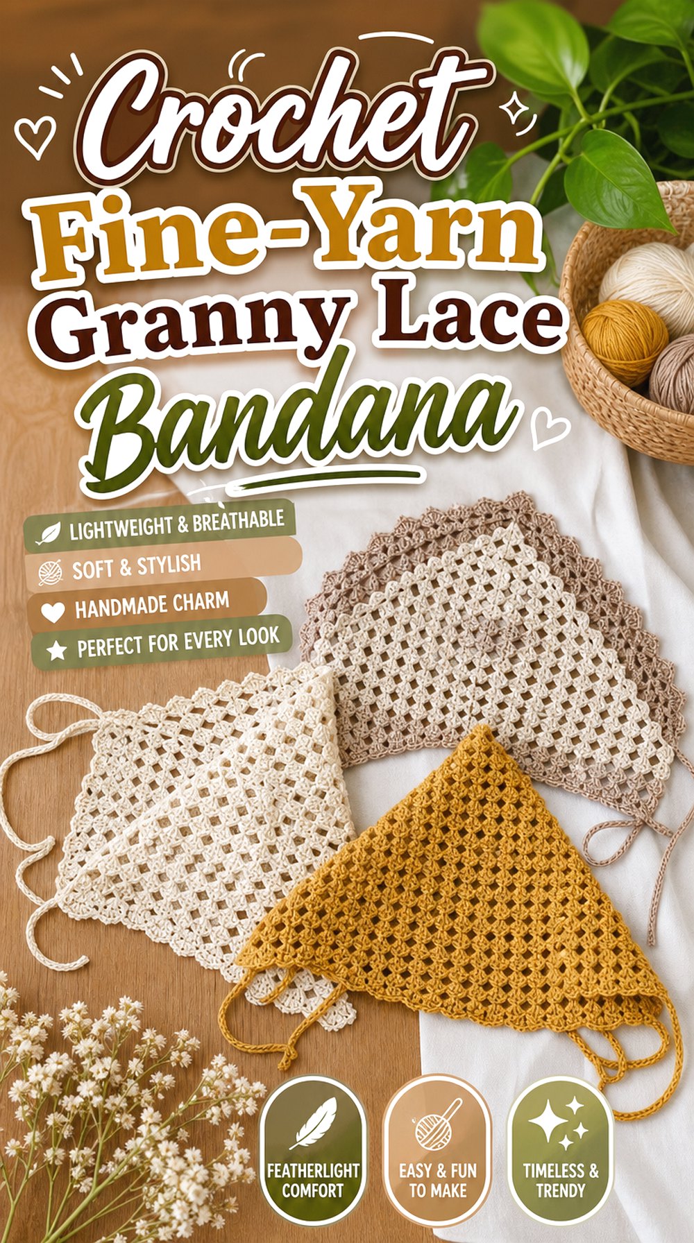 Crochet Fine Yarn Granny Lace Bandana