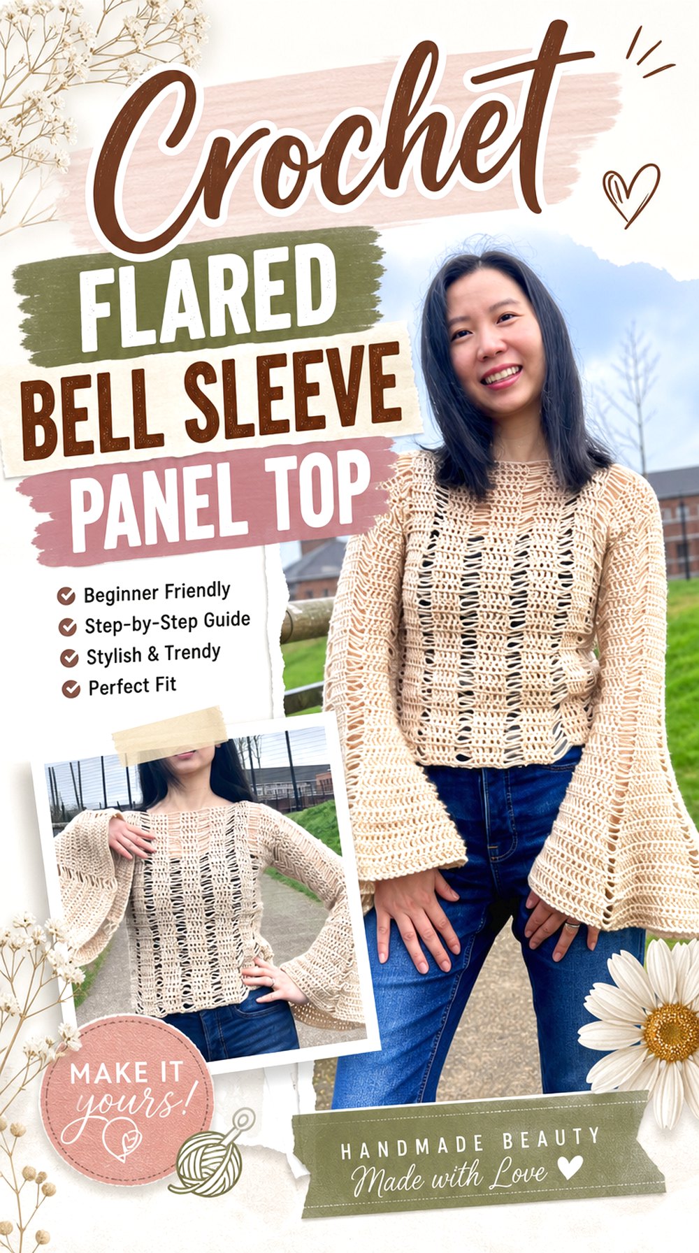 Crochet Flared Bell Sleeve Panel Top