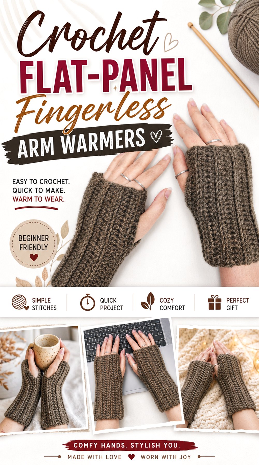 Crochet Flat Panel Fingerless Arm Warmers