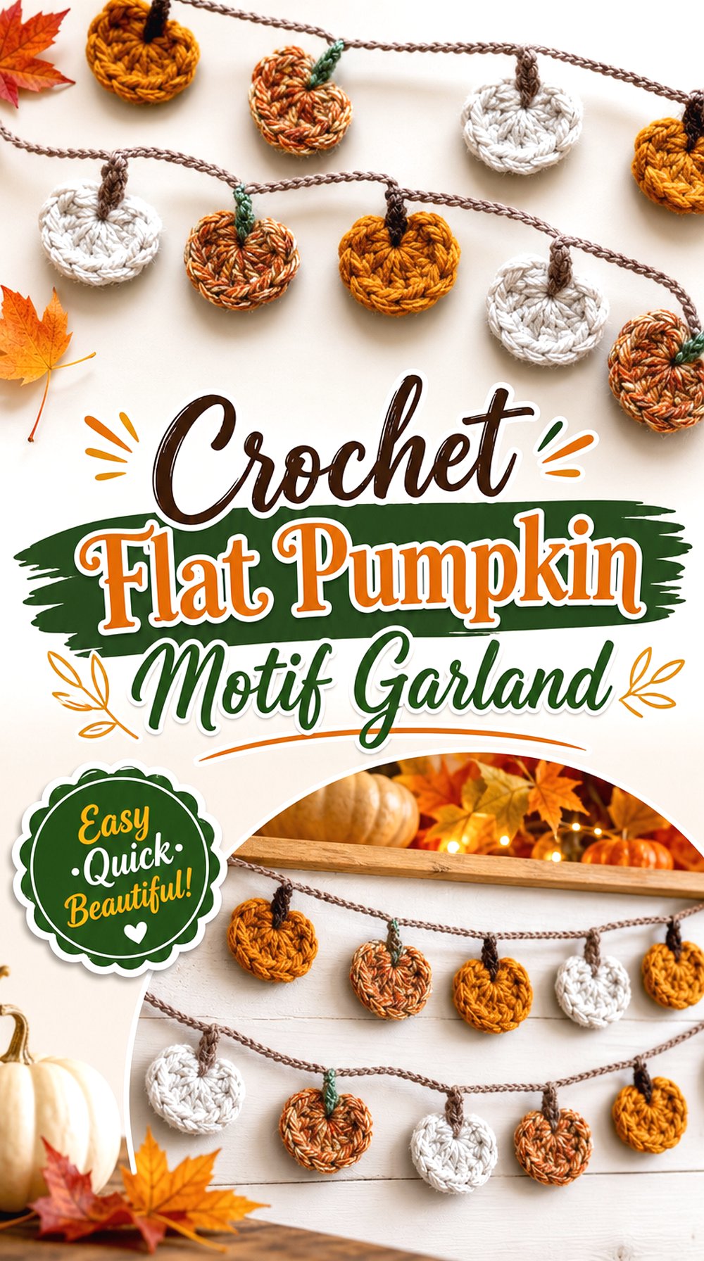 Crochet Flat Pumpkin Motif Garland