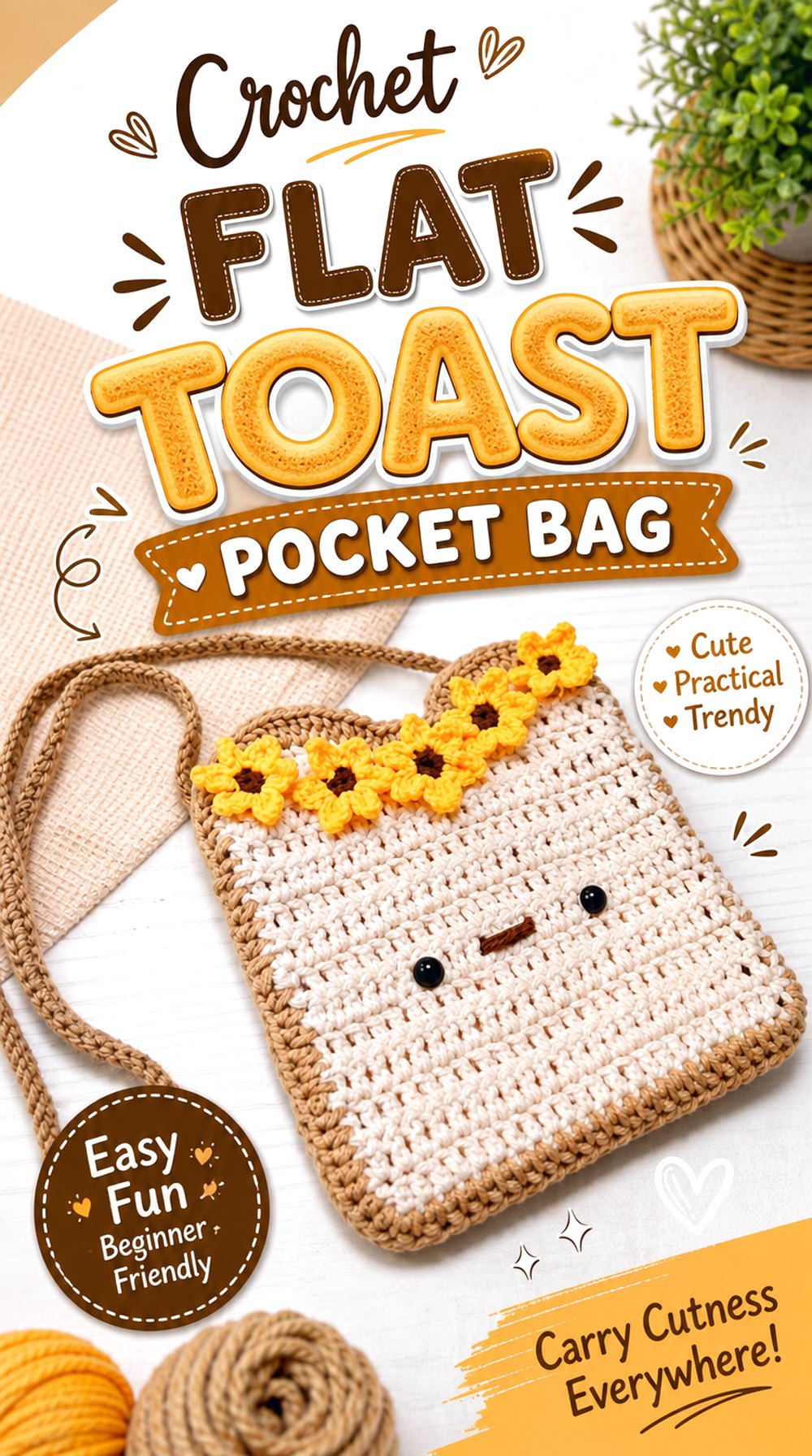 Crochet Flat Toast Pocket Bag
