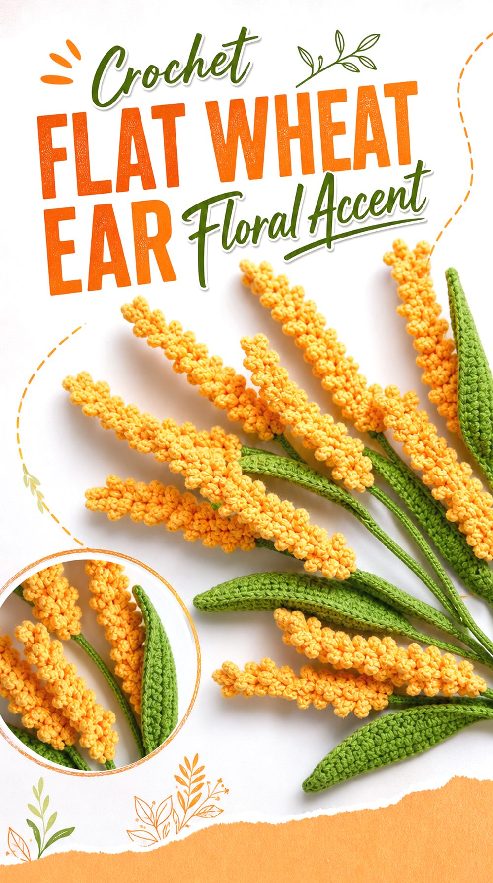 Crochet Flat Wheat Ear Floral Accent