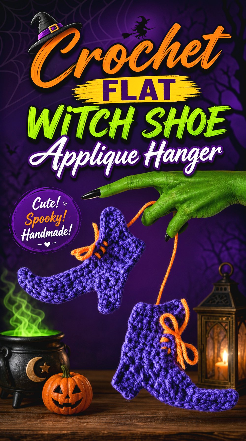 Crochet Flat Witch Shoe Applique Hanger