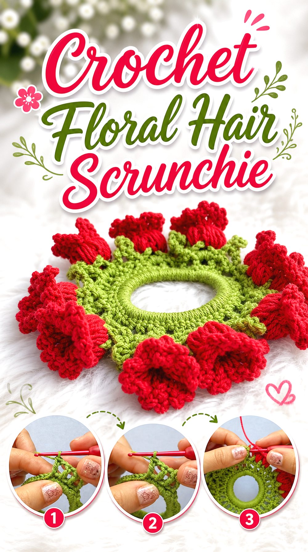 Crochet Floral Hair Scrunchie
