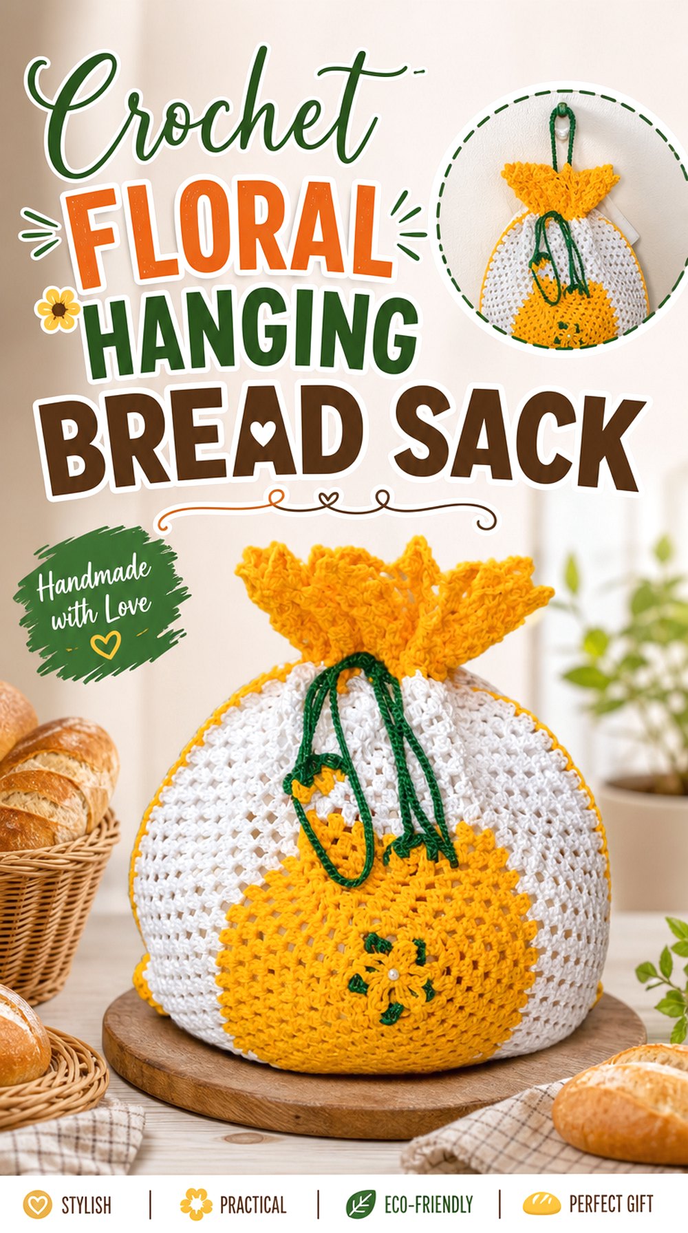 Crochet Floral Hanging Bread Sack