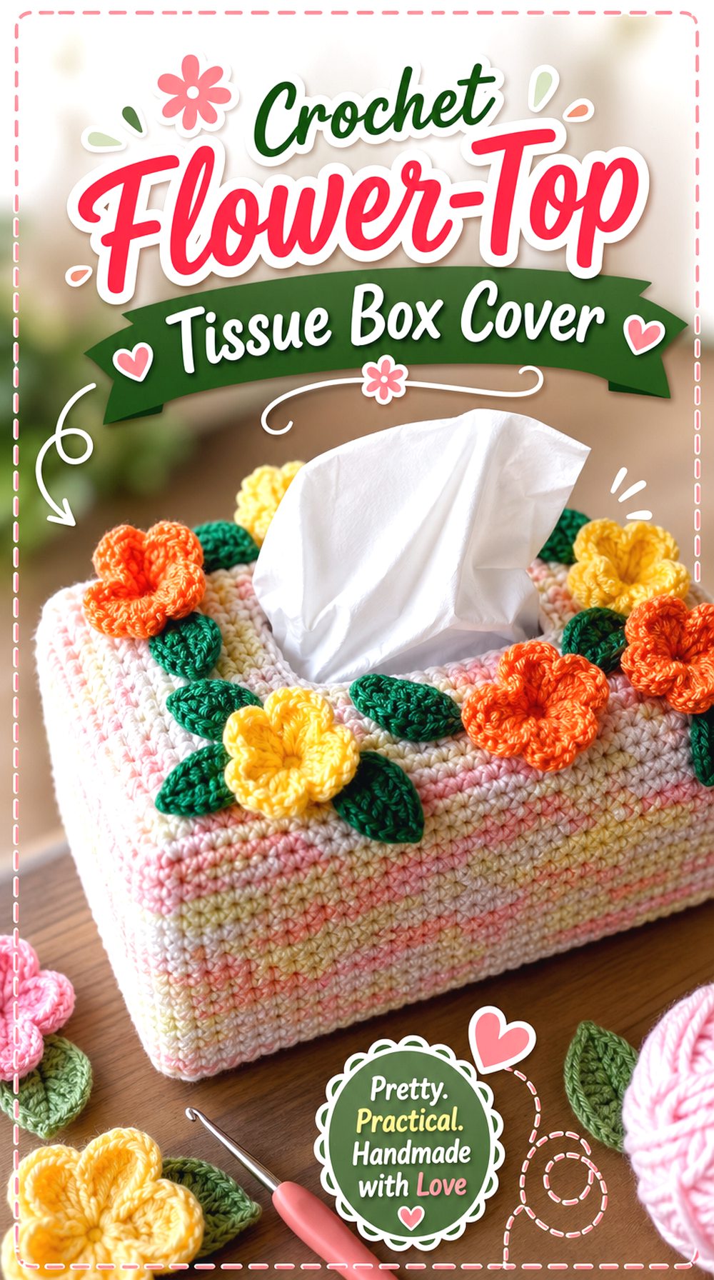 Crochet Flower Top Tissue Box Cover