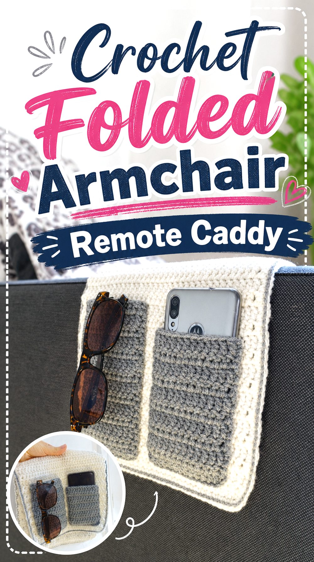 Crochet Folded Armchair Remote Caddy