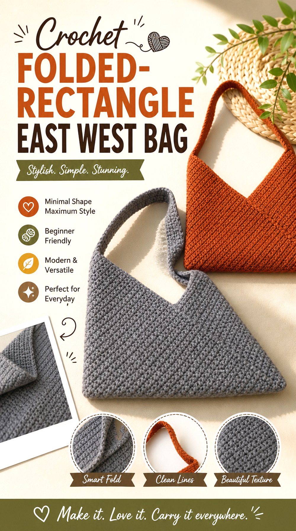 Crochet Folded Rectangle East West Bag