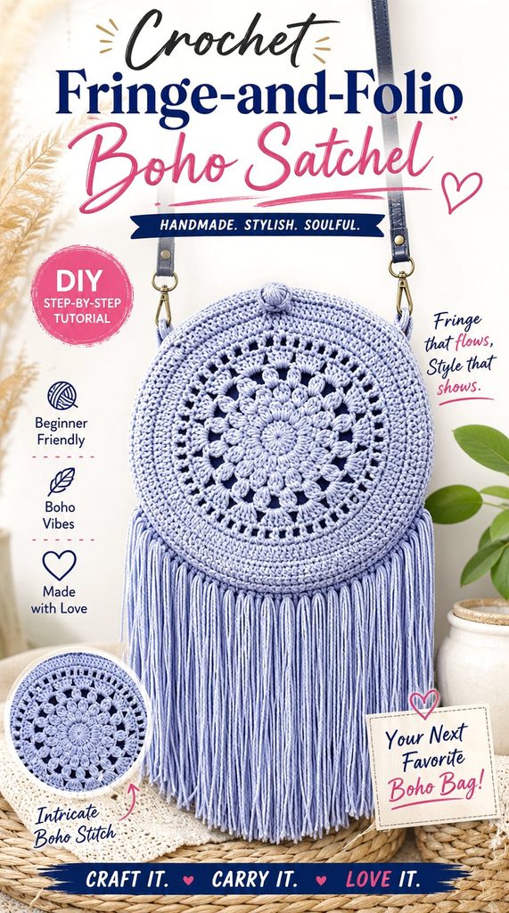 Crochet Fringe and Folio Boho Satchel