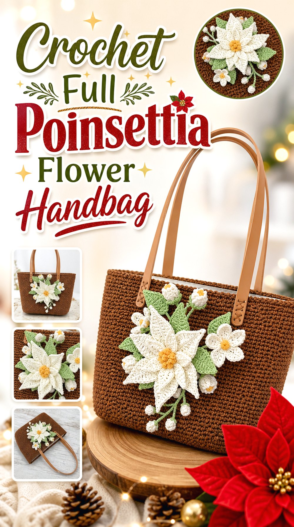 Crochet Full Poinsettia Flower Handbag