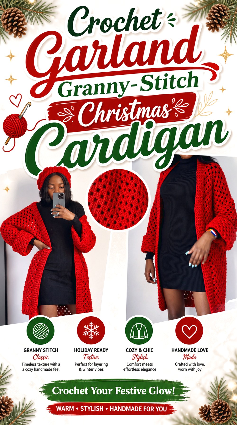 Crochet Garland Granny Stitch Christmas Cardigan