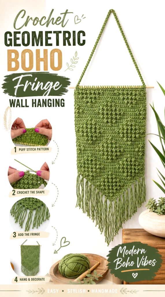 Crochet Geometric Boho Fringe Wall Hanging