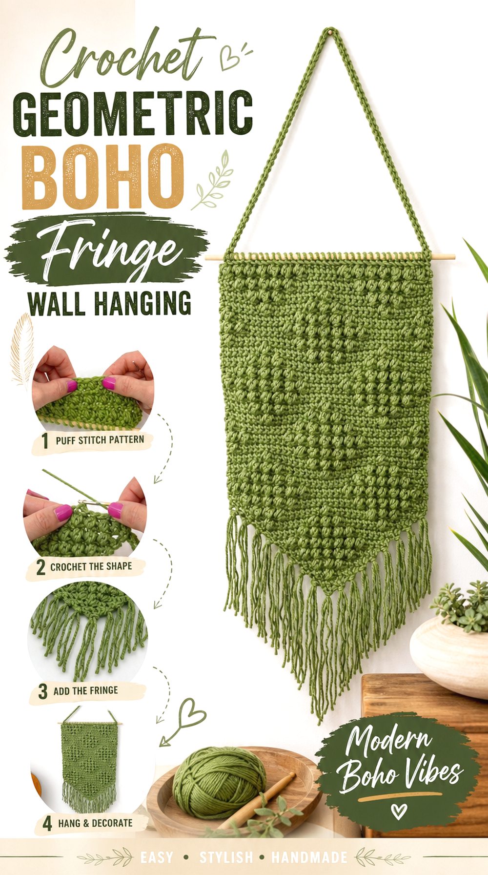 Crochet Geometric Boho Fringe Wall Hanging