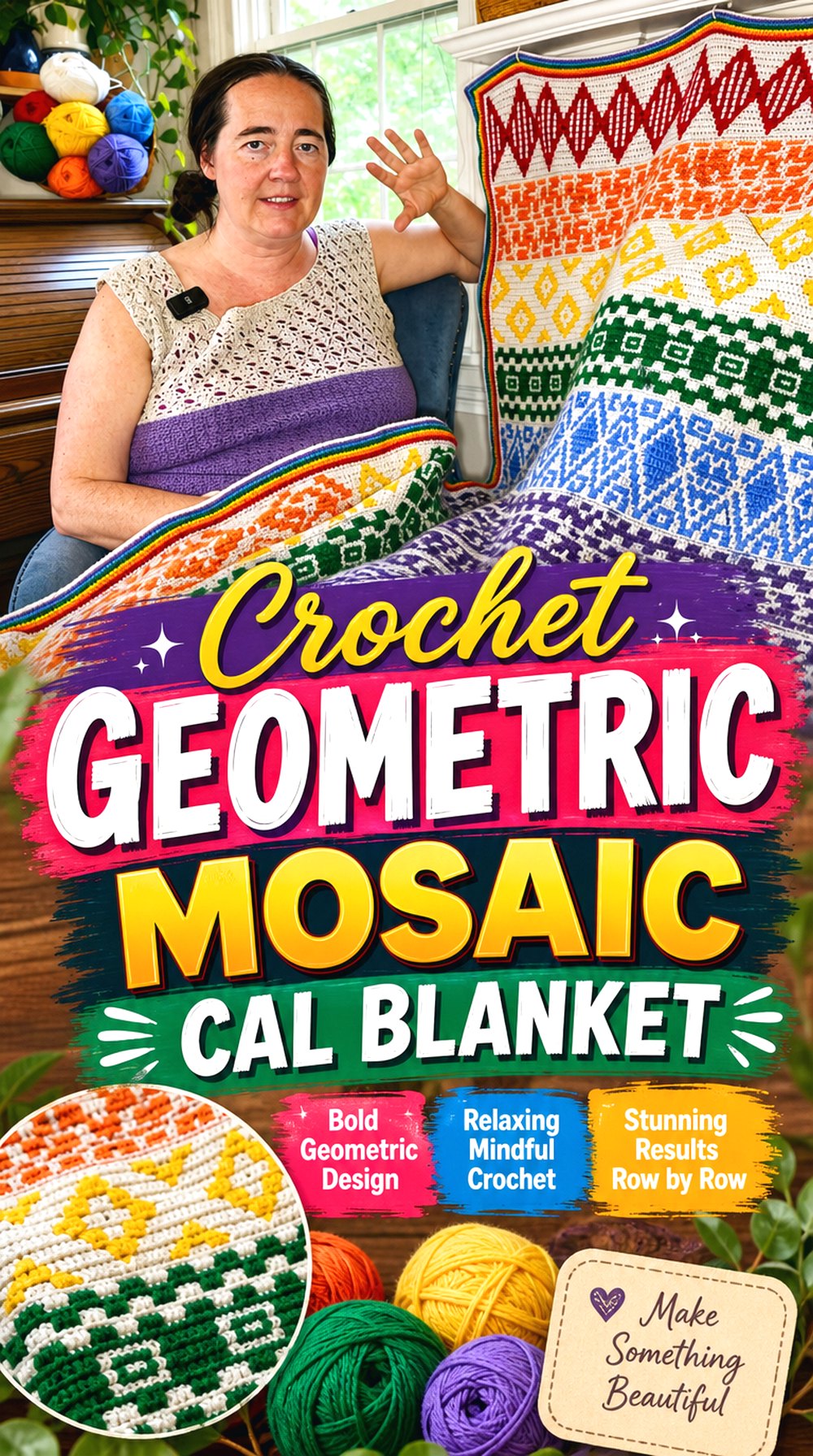 Crochet Geometric Mosaic CAL Blanket