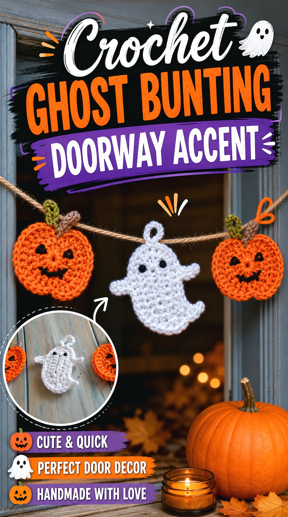 Crochet Ghost Bunting Doorway Accent