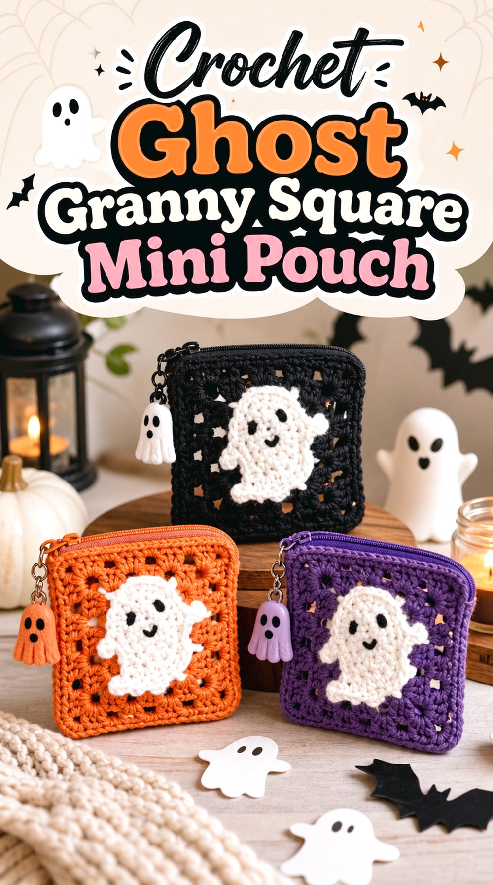Crochet Ghost Granny Square Mini Pouch