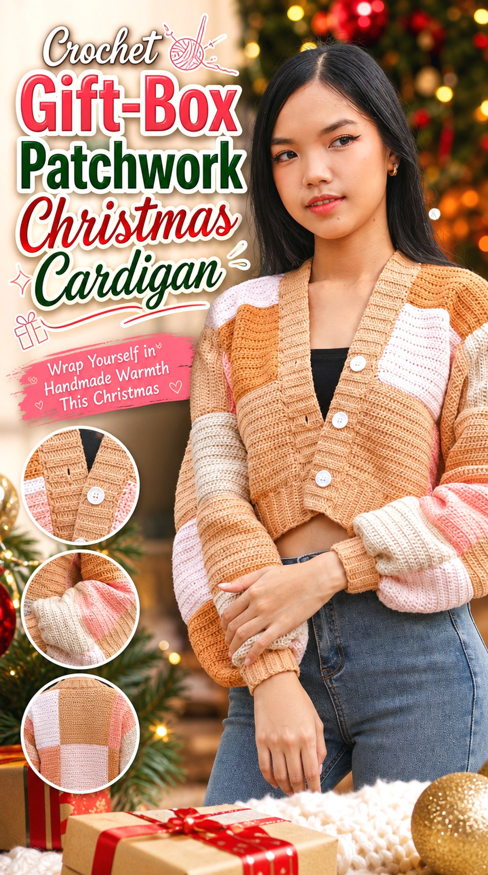 Crochet Gift Box Patchwork Christmas Cardigan