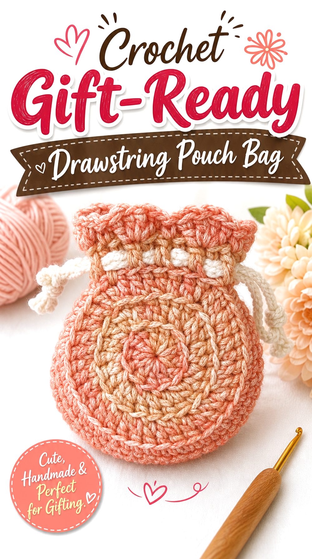 Crochet Gift Ready Drawstring Pouch Bag