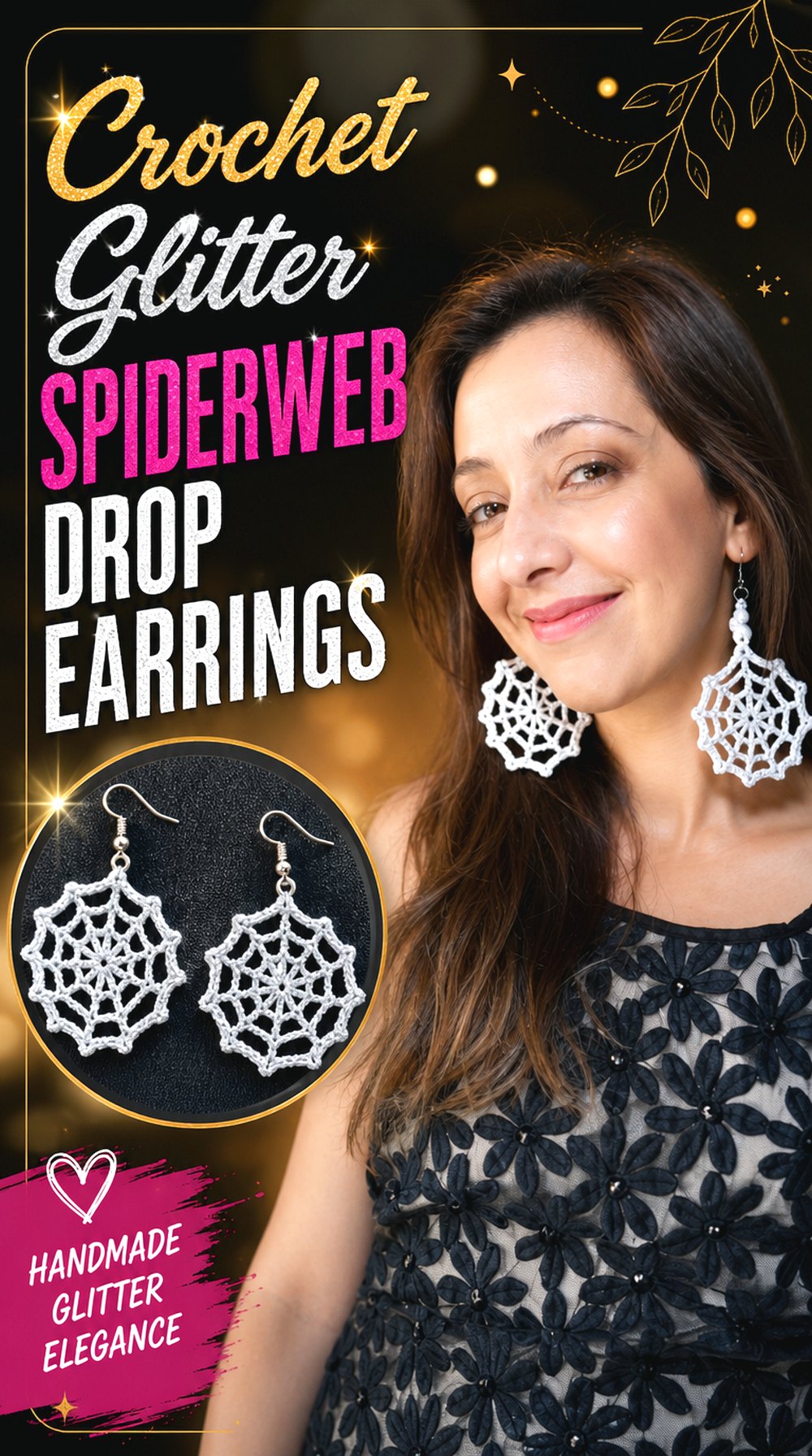 Crochet Glitter Spiderweb Drop Earrings