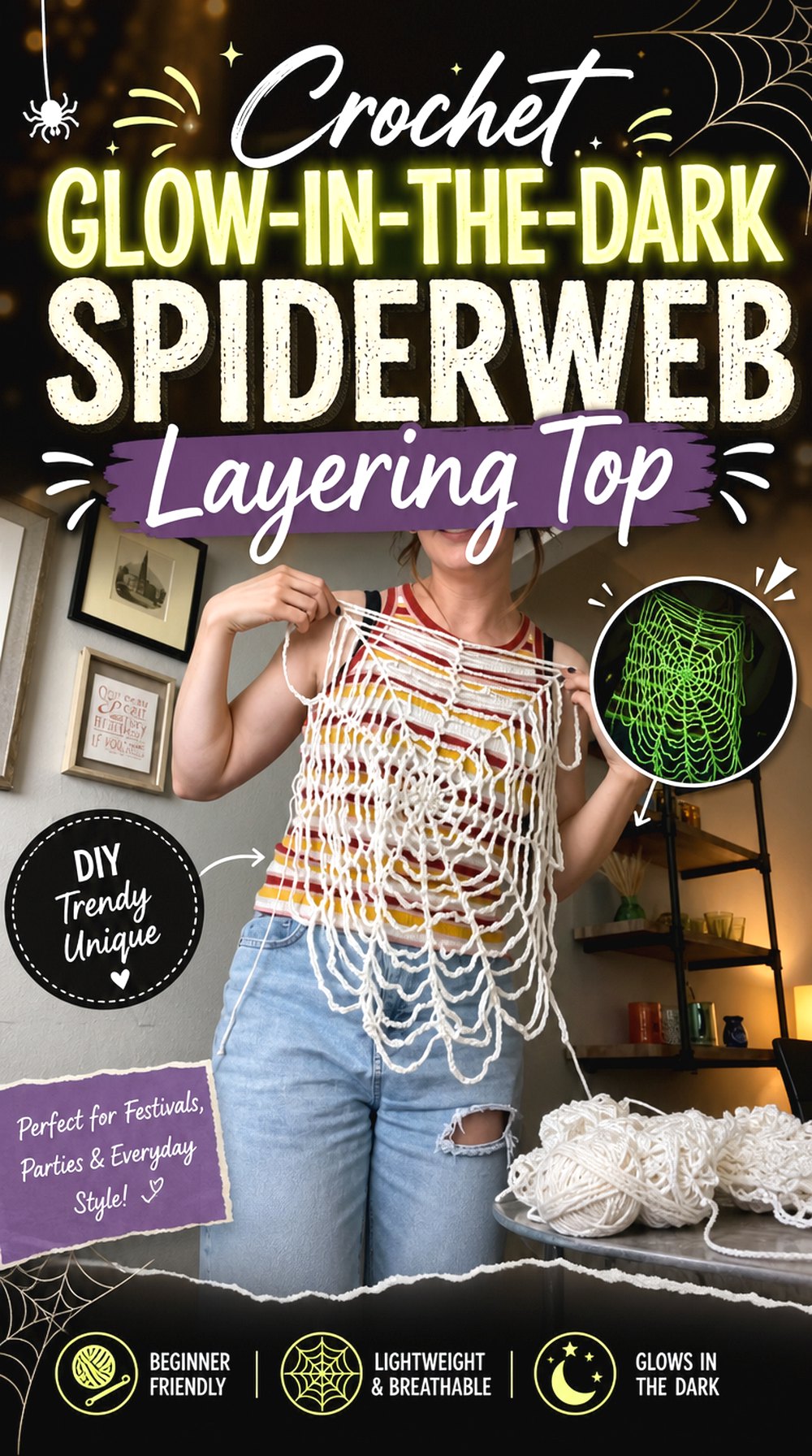 Crochet Glow in the Dark Spiderweb Layering Top