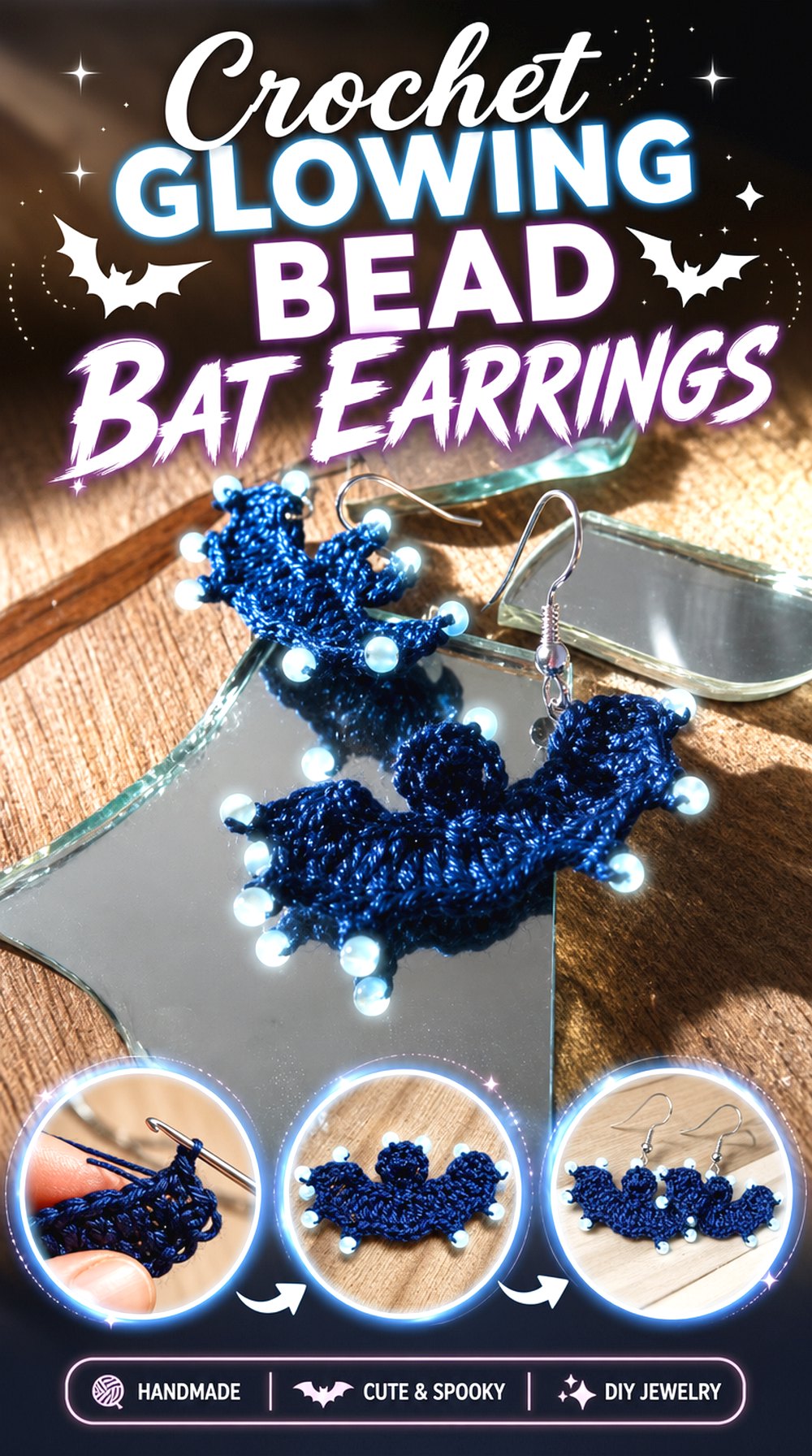 Crochet Glowing Bead Bat Earrings