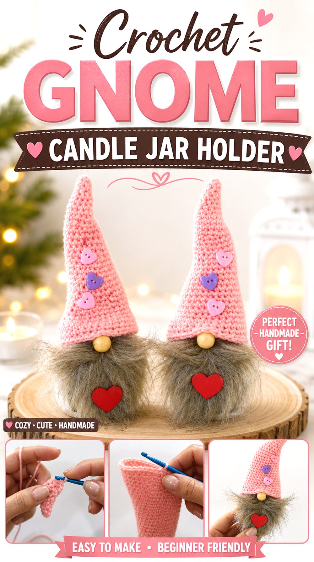 Crochet Gnome Candle Jar Holder