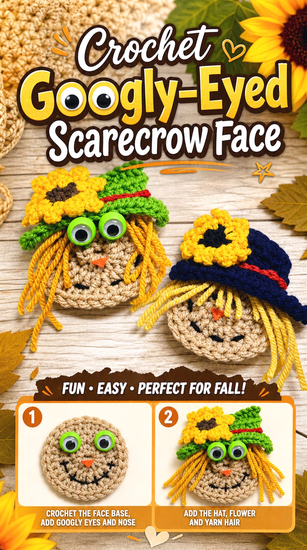Crochet Googly Eyed Scarecrow Face