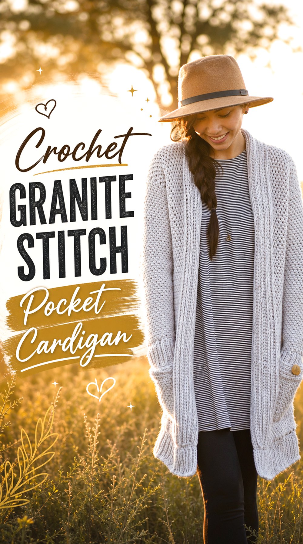 Crochet Granite Stitch Pocket Cardigan