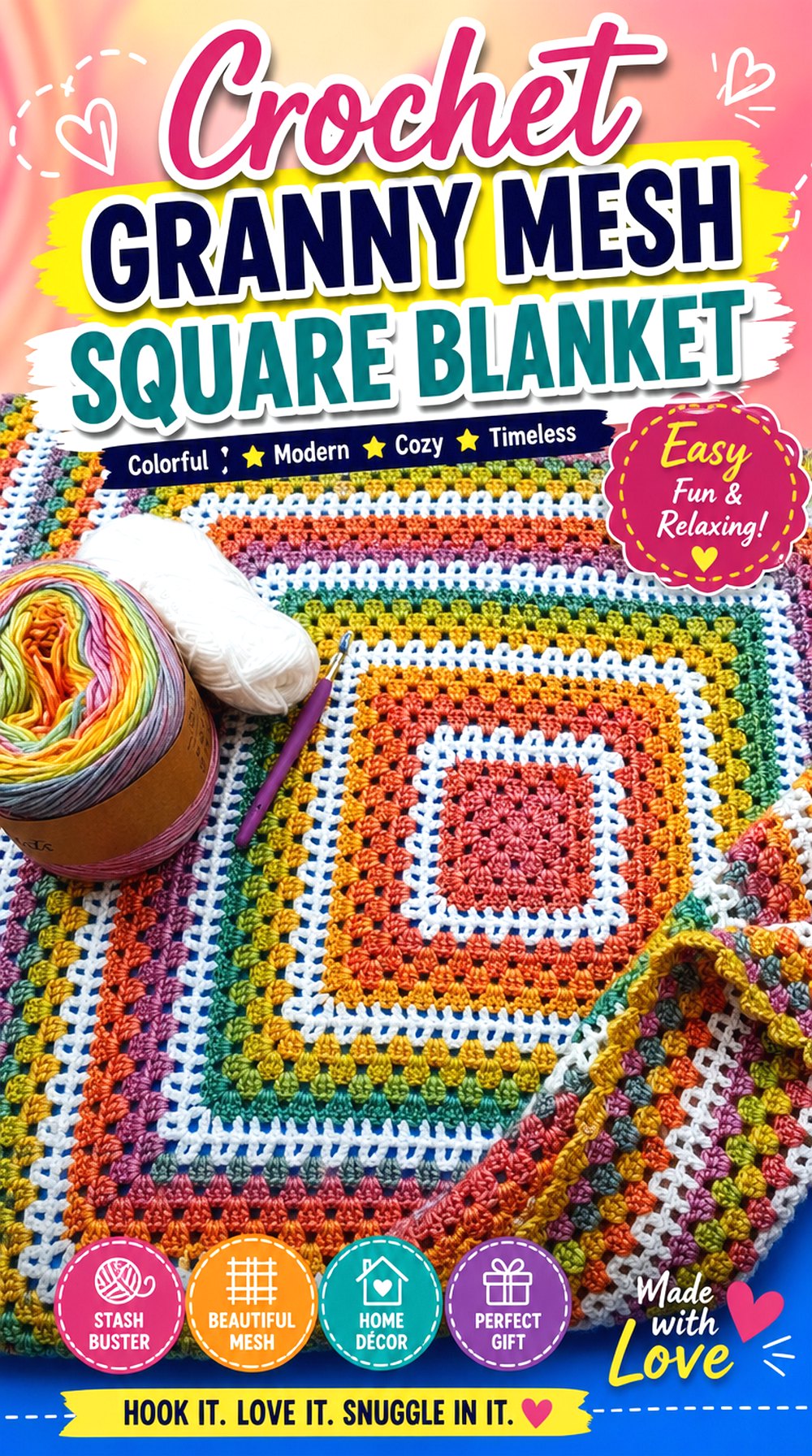 Crochet Granny Mesh Square Blanket