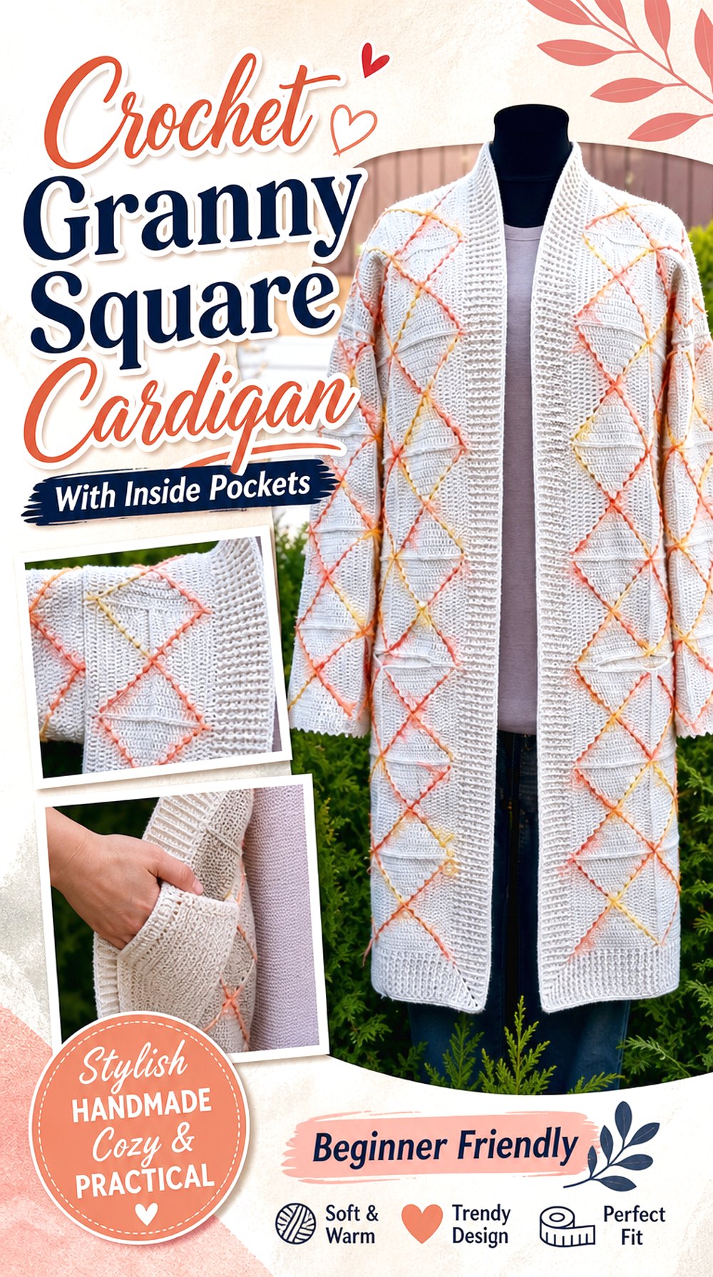 Crochet Granny Square Cardigan With Inside Pockets