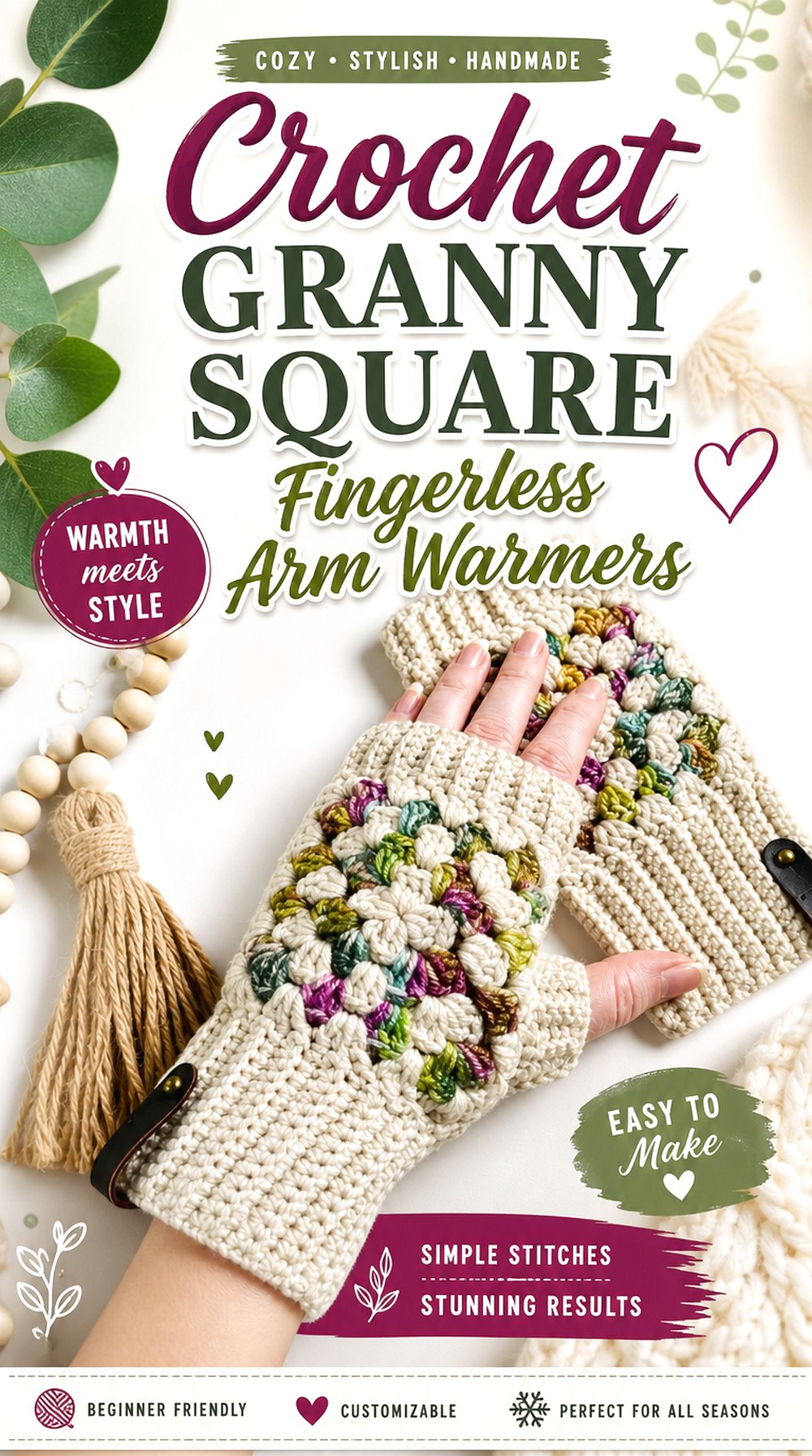 Crochet Granny Square Fingerless Arm Warmers