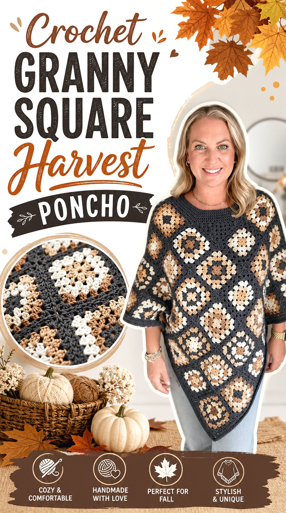 Crochet Granny Square Harvest Poncho